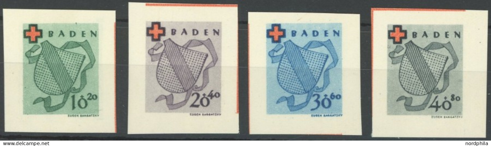 BADEN 42-45B , 1949, Rotes Kreuz, Ungezähnt, Prachtsatz, Mi. 80.- - Sonstige & Ohne Zuordnung