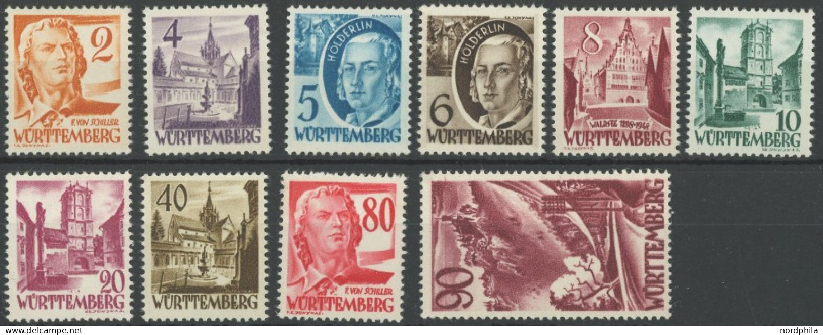 WÜRTTEMBERG 28-37 , 1948, Freimarken, Ohne Währungsangabe, Postfrischer Prachtsatz, Mi. 200.- - Autres & Non Classés