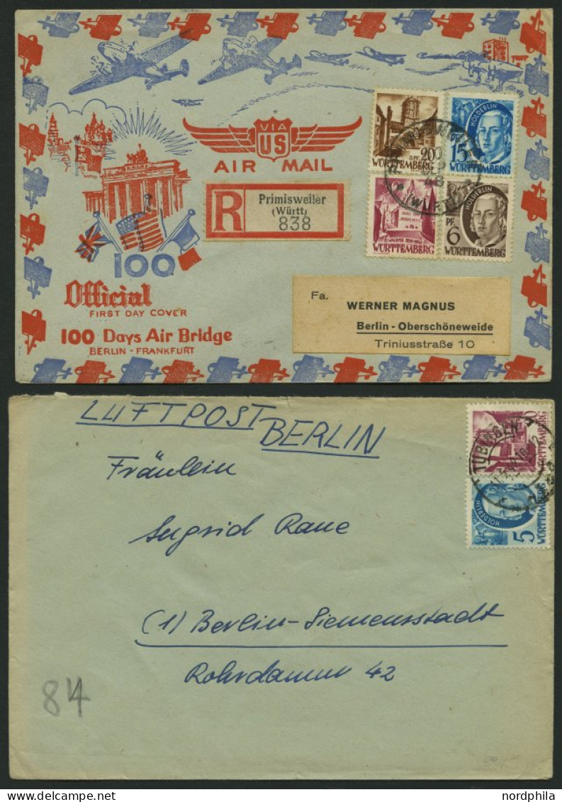 WÜRTTEMBERG 1948, 2 Verschiedene Luftpostbriefe Nach Westberlin, Feinst/Pracht - Other & Unclassified