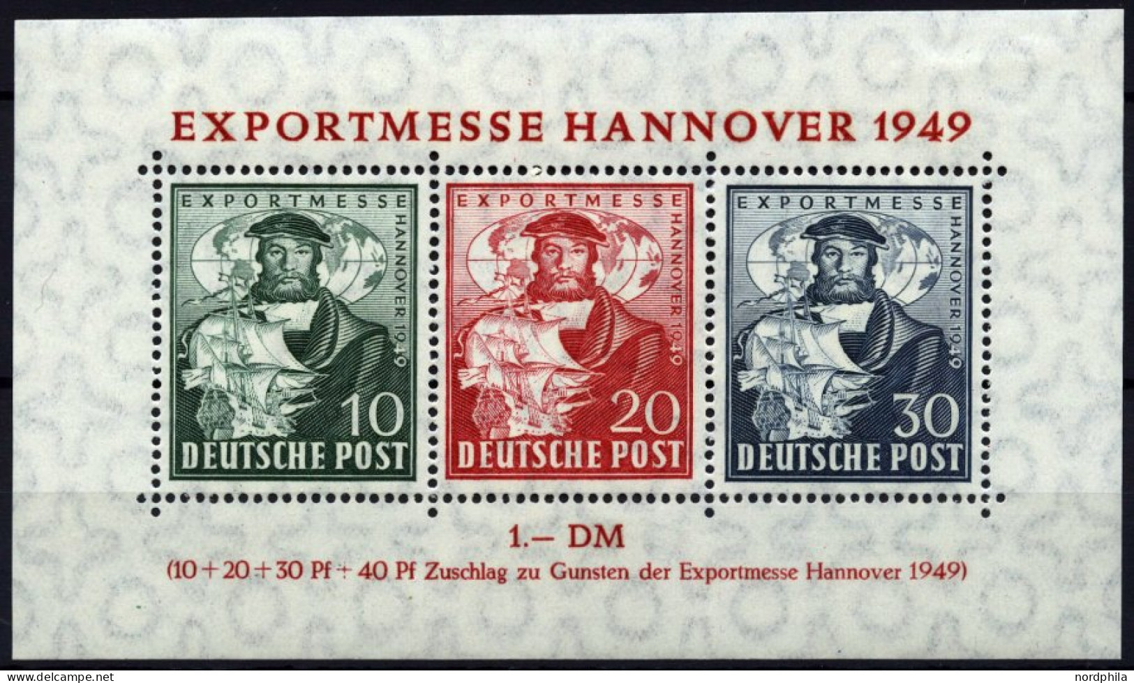 AMERIK. U. BRITISCHE ZONE Bl. 1b , 1949, Block Exportmesse, 30 Pf. In Dunkelgrünlichblau, Falzrest, Pracht, Fotoattest H - Sonstige & Ohne Zuordnung