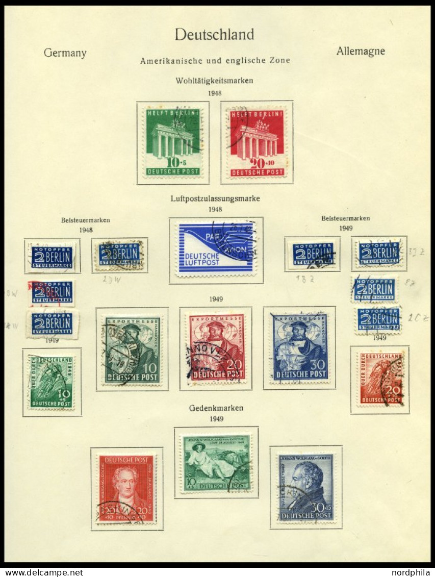 AMERIK. u. BRITISCHE ZONE SLG. o, reichhaltige gestempelte Sammlung Amerikanische und Britische Zone incl. Alliierte Bes