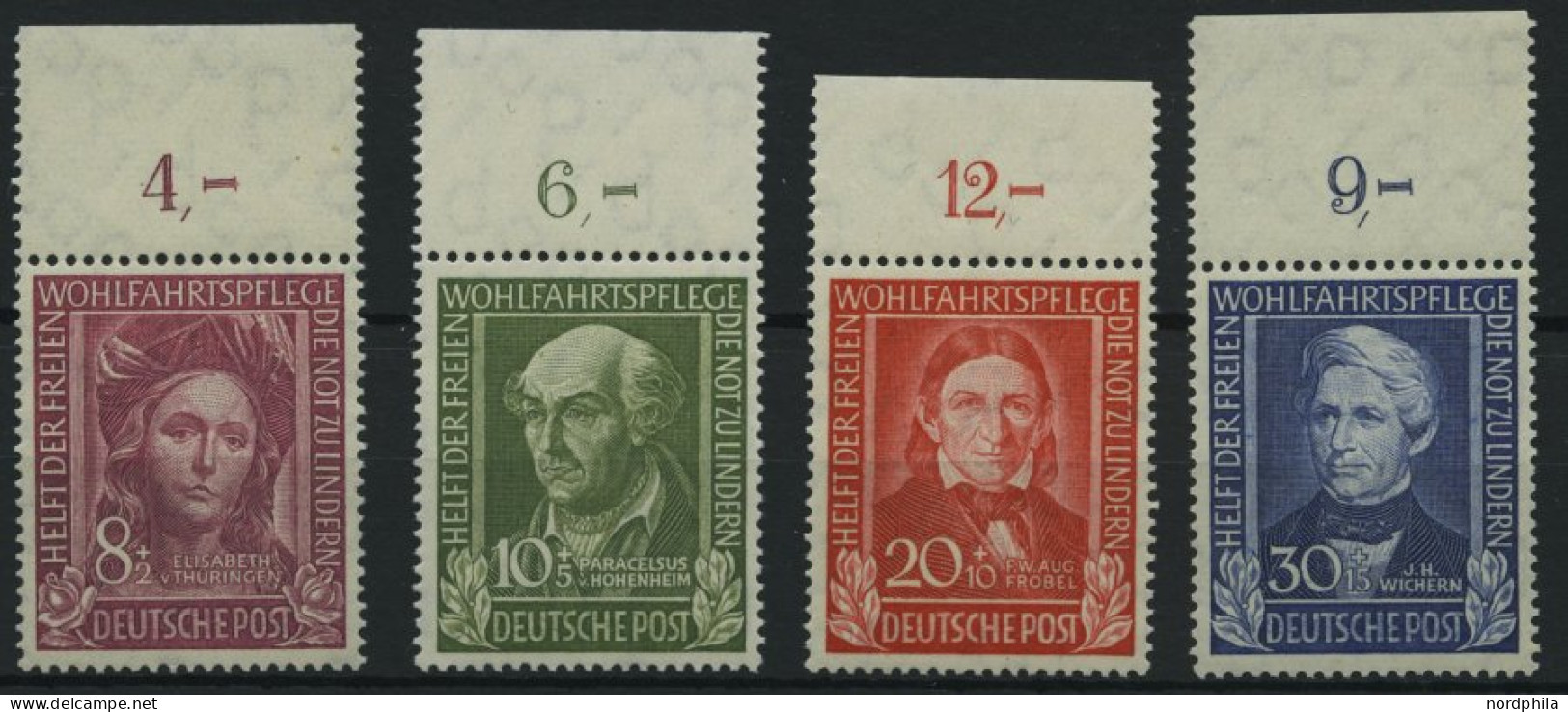 BUNDESREPUBLIK 117-20 , 1949, Helfer Der Menschheit Vom Oberrand, Prachtsatz - Unused Stamps