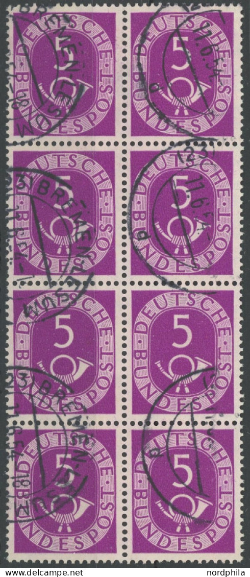 BUNDESREPUBLIK 125 O, 1951, 5 Pf. Posthorn Im Senkrechten Achterblock, üblich Gezähnt Pracht - Andere & Zonder Classificatie