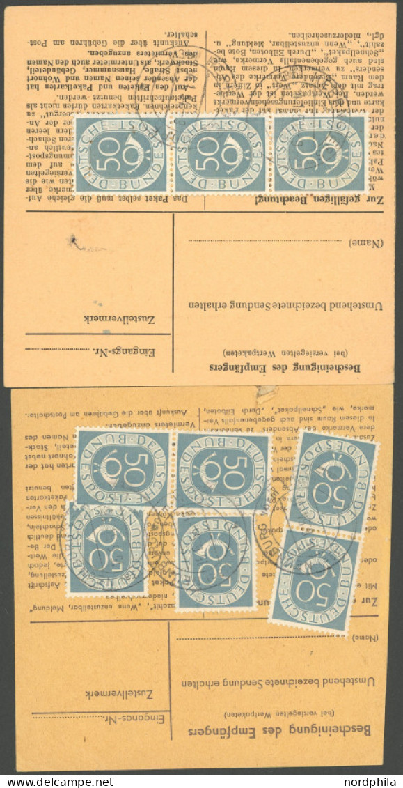 BUNDESREPUBLIK 134 BRIEF, 1954, 50 Pf. Posthorn Auf 4 Paketkarten Mit Verschiedenen Mehrfachfrankaturen (2,3,4 Und 7 Mar - Autres & Non Classés