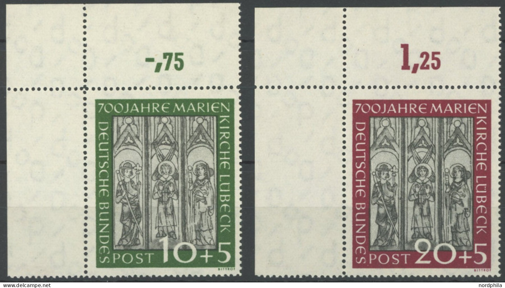 BUNDESREPUBLIK 139/40 , 1951, Marienkirche, Je Aus Der Linken Oberen Bogenecke, Postfrisch, Pracht - Autres & Non Classés