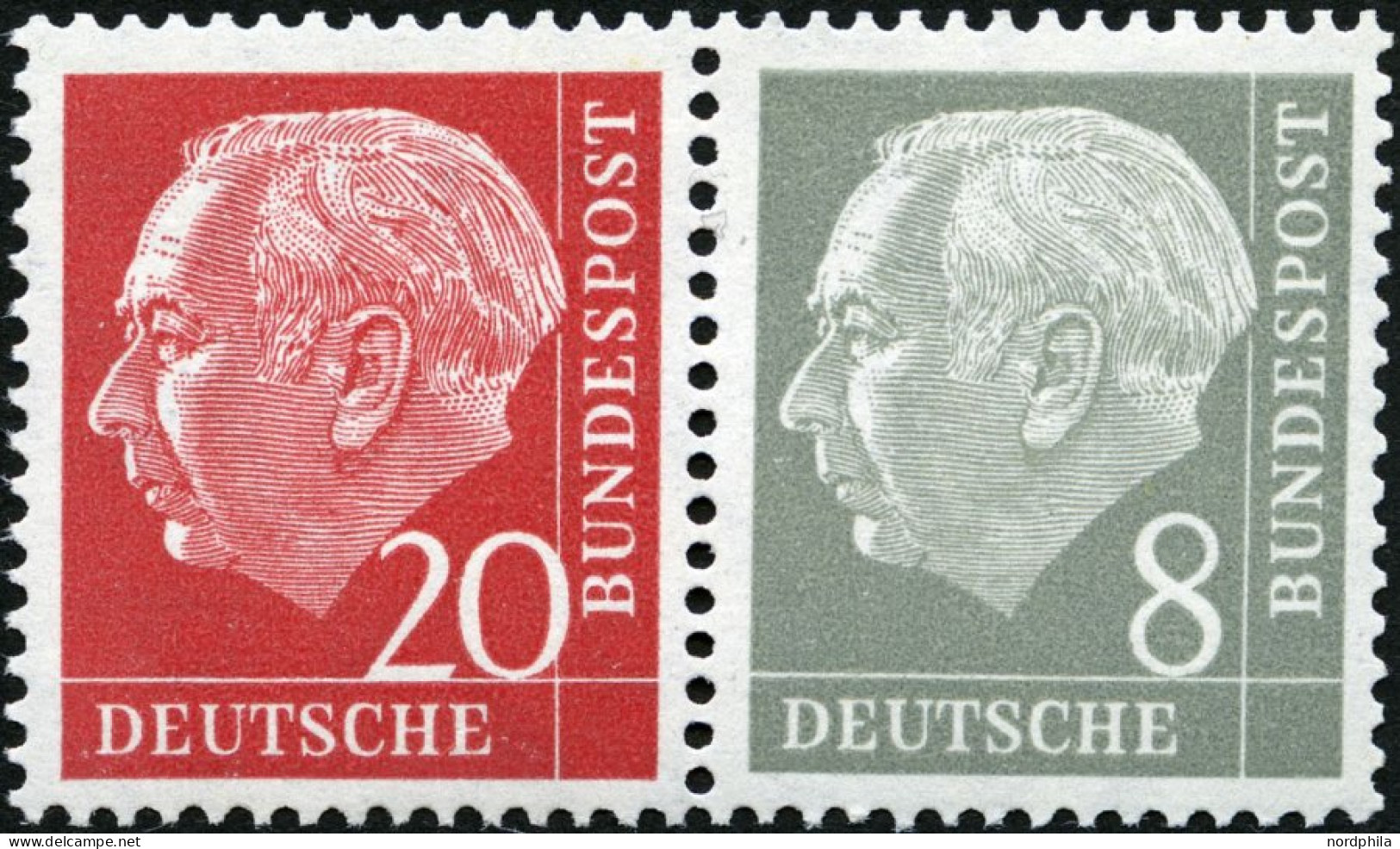 ZUSAMMENDRUCKE W 23YII , 1960, Heuß Wz. Liegend 20 + 8, Nachauflage, Pracht, Mi. 65.- - Zusammendrucke