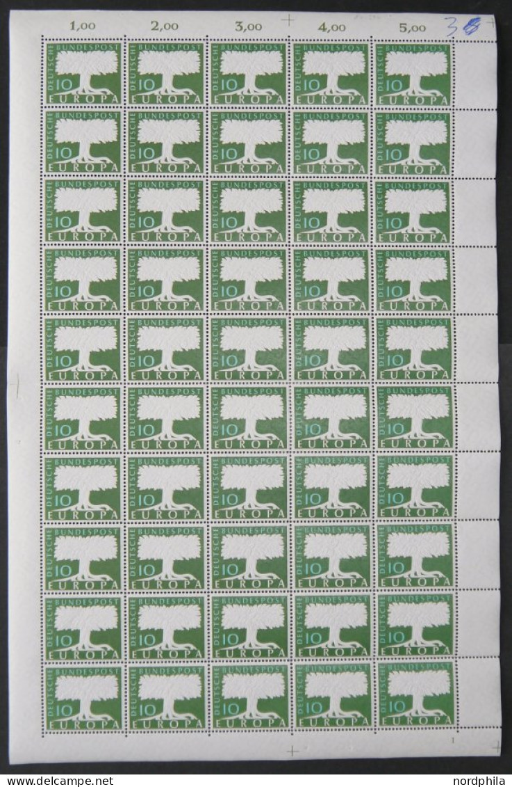 ENGROS 294 , 1958, 10 Pf. Europa, Wz. 5, Im Bogen (50), Mittig Gefaltet, Marken Pacht, Mi. 425.- - Unused Stamps