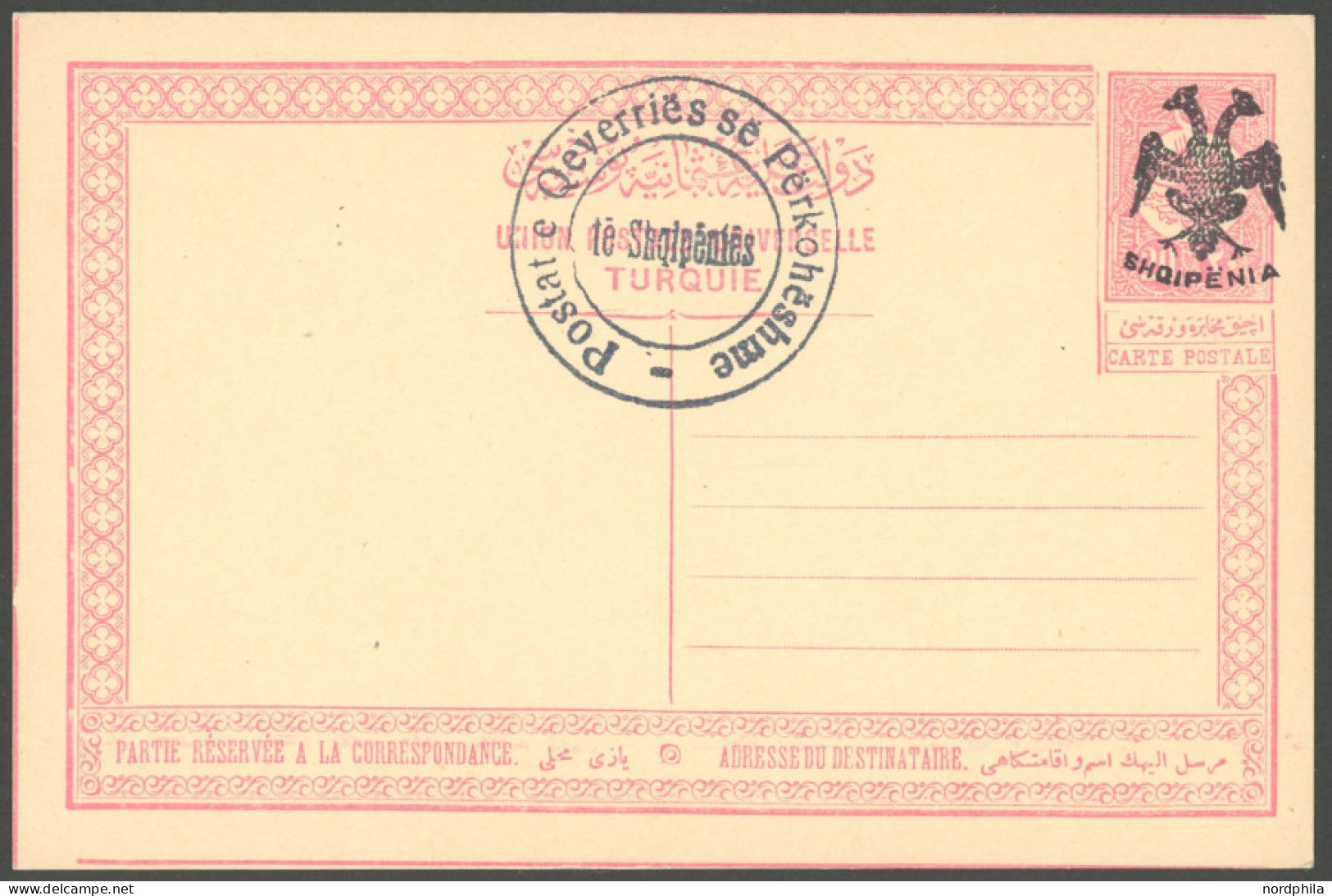 ALBANIEN P 2 BRIEF, 1913, 20 Pa. Rot Auf Sämisch, Aufdruck Schwarz, Ungebraucht, Pracht - Albanien