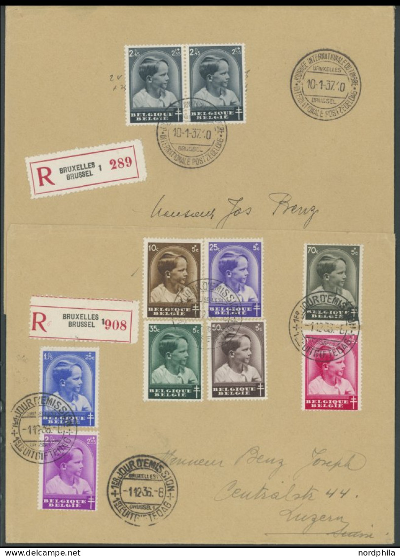 BELGIEN 434-42 BRIEF, 1936/7, Tuberkulose Und Tag Der Briefmarke, Je Auf FDC, 2 Einschreibbriefe In Die Schweiz, Pracht - Autres & Non Classés