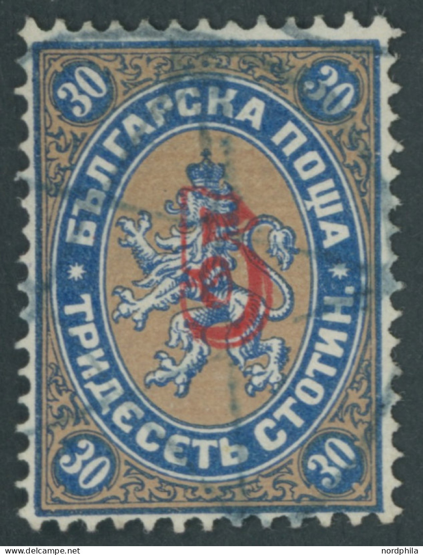 BULGARIEN 22II O, 1885, 5 Auf 30 St. Dunkelblau/gelbbraun Bdr.-Aufdruck, Pracht, Mi. 100.- - Sonstige & Ohne Zuordnung