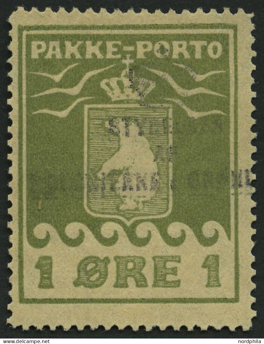 GRÖNLAND - PAKKE-PORTO 4A O, 1919, 1 Ø Grünoliv, (Facit P 4II), Pracht - Parcel Post