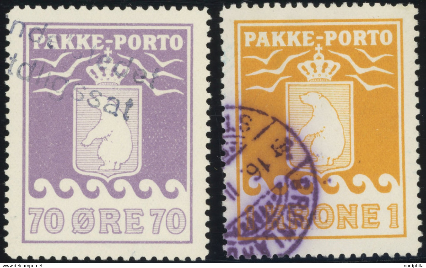 GRÖNLAND - PAKKE-PORTO 13/4 O, 1937, 70 Ø Violett Und 1 Kr. Gelb, 2 Prachtwerte, 70 ø Gepr. Dr. Debo - Parcel Post