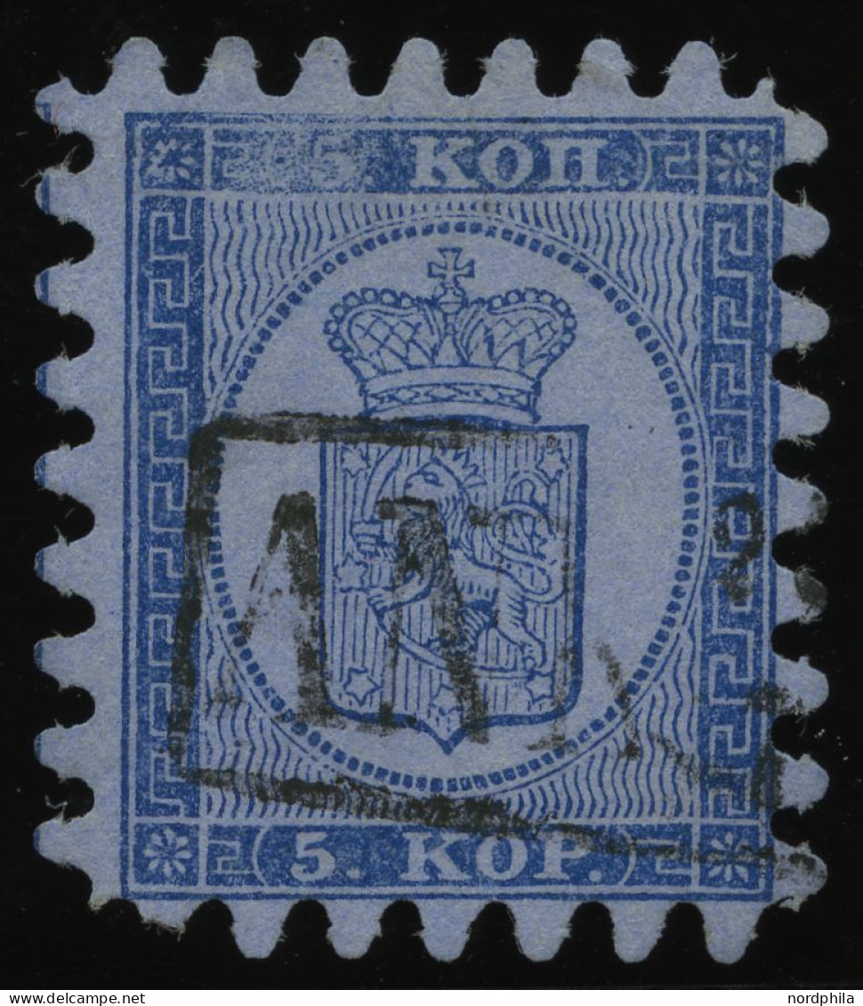 FINNLAND 3B O, 1865, 5 K. Blau Auf Graublau, R1 ANK, Nur Eine Zunge Verkürzt, Pracht - Andere & Zonder Classificatie