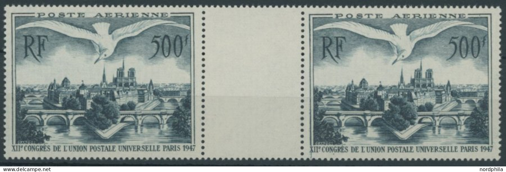 FRANKREICH 782ZW , 1947, 500 Fr. Flugpost Im Waagerechten Zwischenstegpaar, Postfrisch, Pracht - Sonstige & Ohne Zuordnung