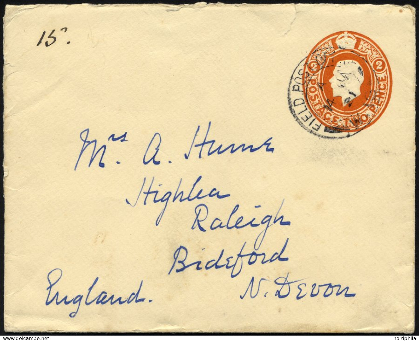 BRITISCHE MILITÄRPOST 1921, 2 P. Orange Ganzsachenumschlag Mit K2 FIELD POST OFFICE/W 16 Nach Brideford/England, Feinst  - Autres & Non Classés