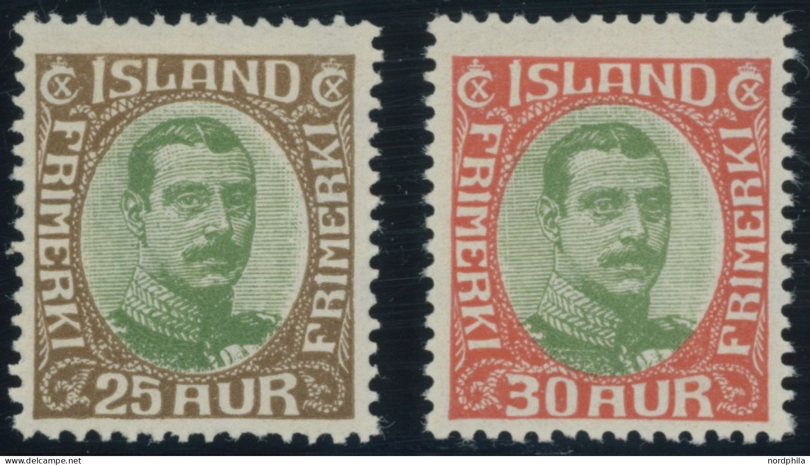 ISLAND 92/3 , 1920, 25 Und 30 A. König Christian X, Falzrest, 2 Pachtwerte - Sonstige & Ohne Zuordnung