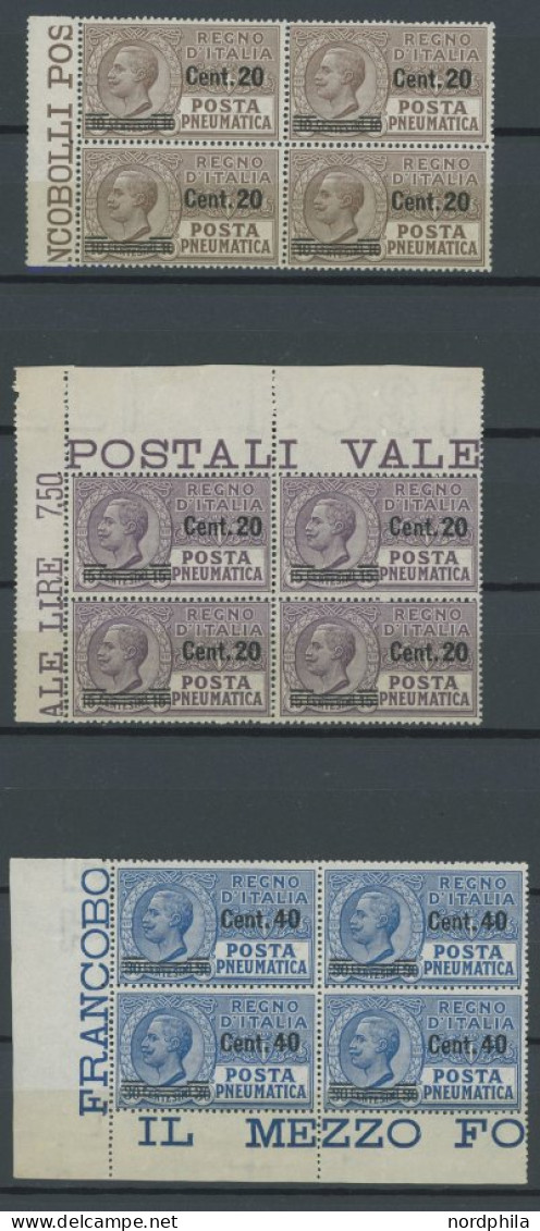 ITALIEN 214-16 VB , 1925, Rohrpostmarken In Randviererblocks, Postfrisch, Pracht, Mi. (144.-) - Ohne Zuordnung