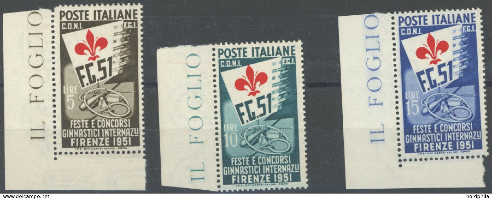 ITALIEN 834-36 , 1951, Gymnastische Wettspiele, Postfrisch, Satz Feinst, Mi. 90.- - Unclassified