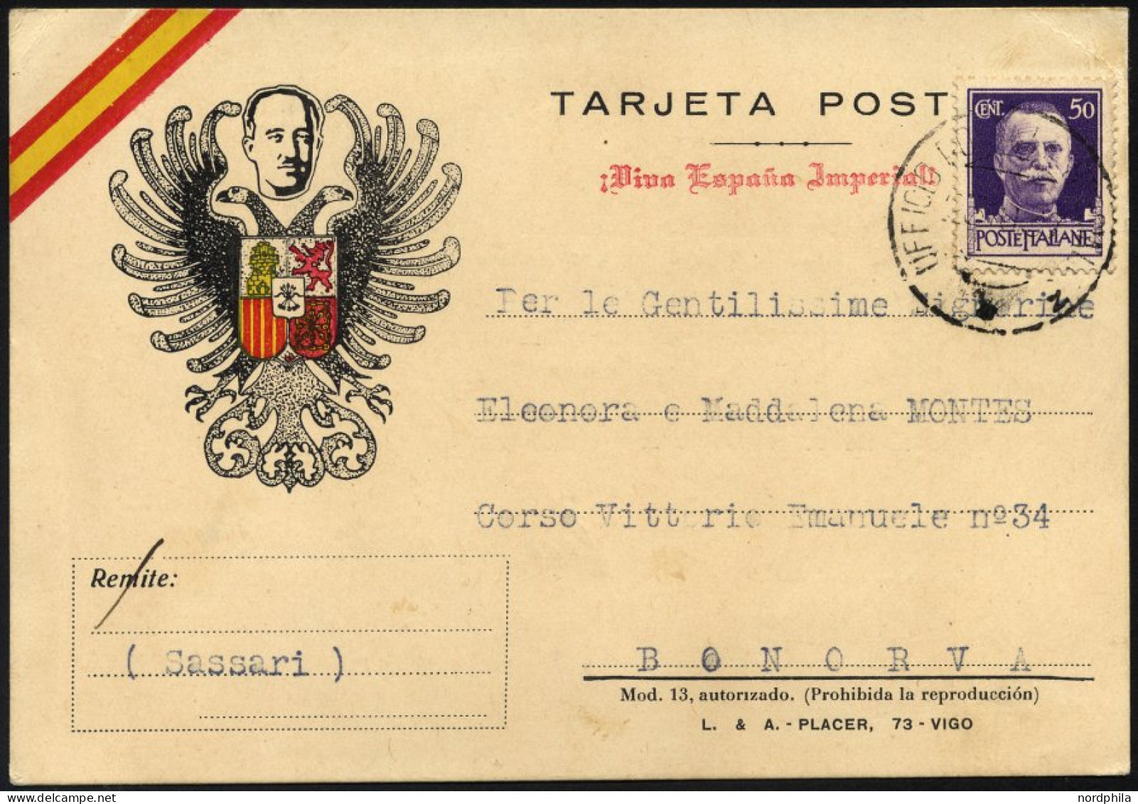 MILITÄRPOST 307 BRIEF, 1937, Propaganda-Feldpostkarte Mit Nicht Notwendiger Gebühr Von 50 C. Hellviolett, Vorderseitig P - Lettres & Documents