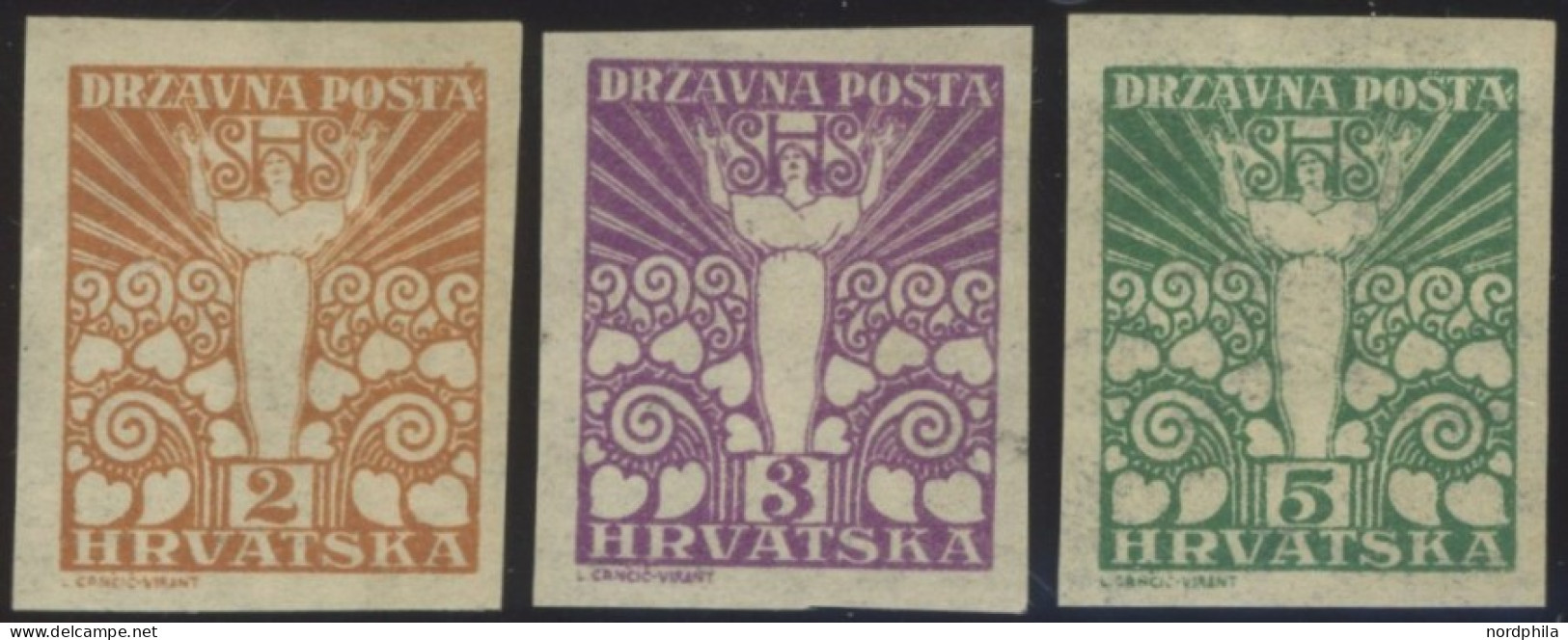 JUGOSLAWIEN 88-90U , 1919, 2 - 5 Fil. Friedensengel, Ungezähnt, Postfrisch, 3 Prachtwerte, Mi. Für 150.- - Altri & Non Classificati