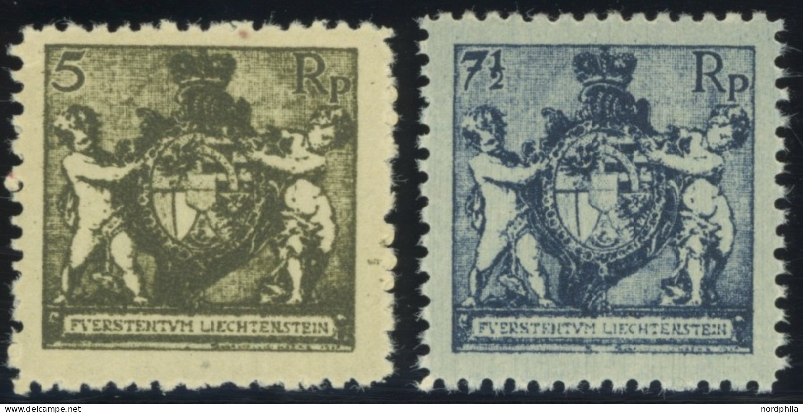 LIECHTENSTEIN 48/9B , 1921, 5 Rp. Schwarzbräunlilcholiv Und 71/2 Rp. Schwarzblau, Gezähnt L 121/2, Postfrisch, 2 Prachtw - Other & Unclassified