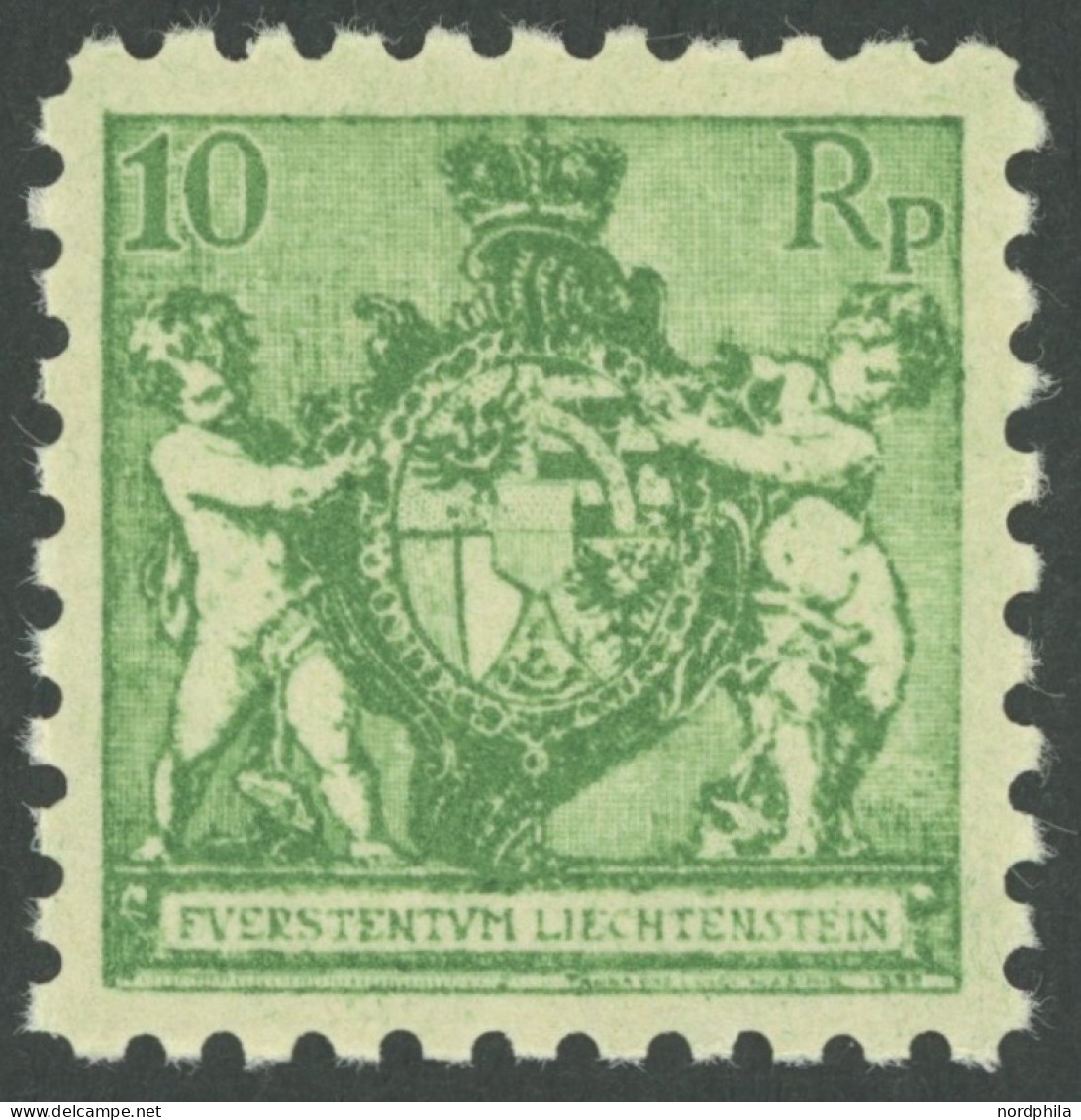 LIECHTENSTEIN 50A , 1921, 10 Rp. Dunkelgelblichgrün, Gezähnt L 91/2, Postfrisch, Pracht, Mi. 85.- - Autres & Non Classés