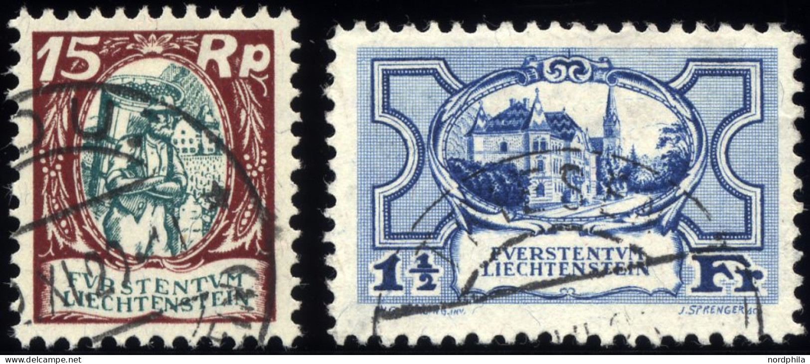 LIECHTENSTEIN 69,71 O, 1925/7, 15 Rp. Und 11/2 Fr. Freimarken, 2 Prachtwerte, Mi. 174.- - Autres & Non Classés