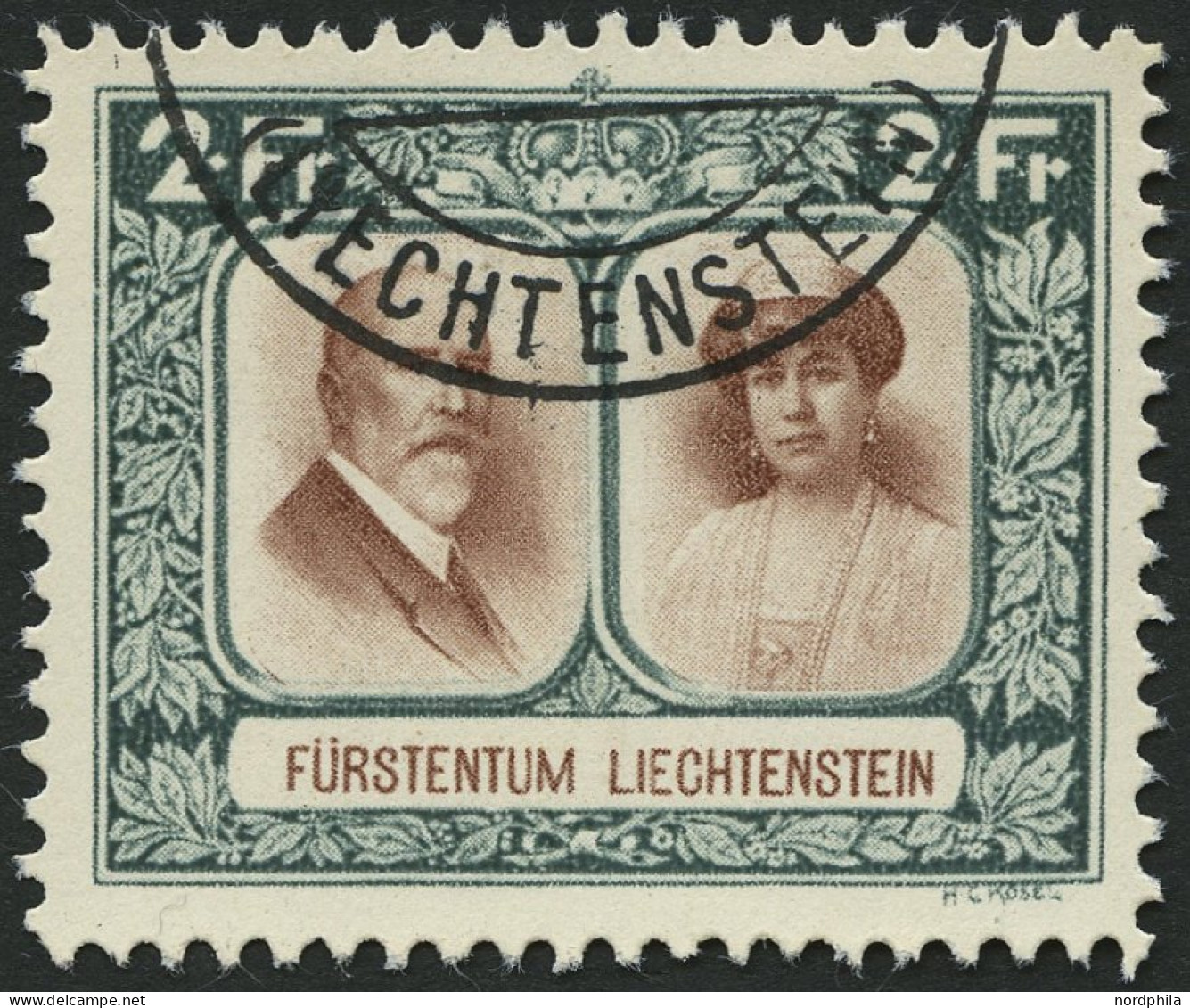 LIECHTENSTEIN 107B O, 1930, 2 Fr. Fürstenpaar, Gezähnt L 111/2, Pracht, Mi. 150.- - Andere & Zonder Classificatie