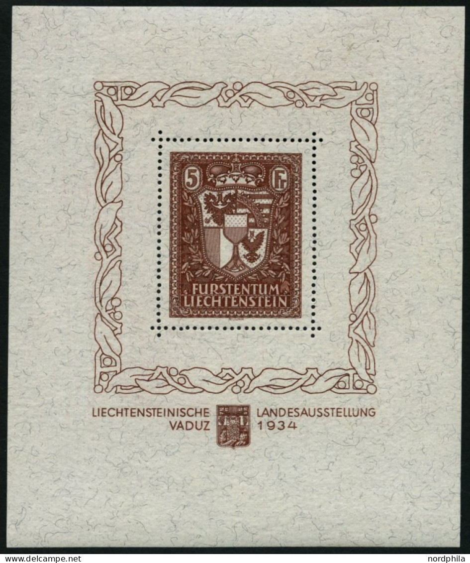 LIECHTENSTEIN Bl. 1 , 1934, Block Landesausstellung, Pracht, Fotoattest Marxer, Mi. 2600.- - Sonstige & Ohne Zuordnung