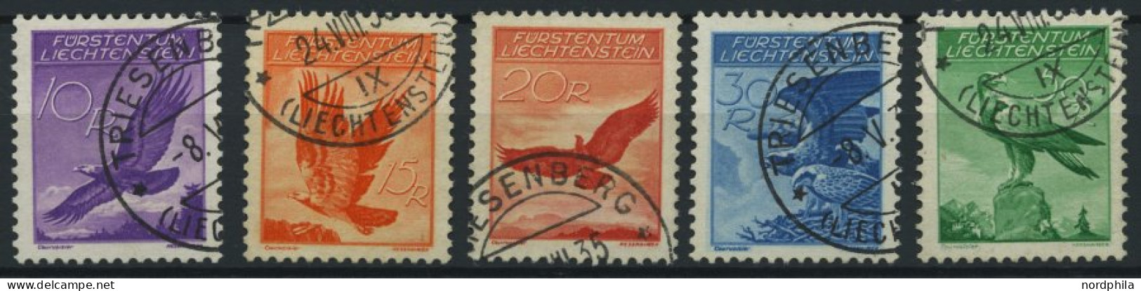 LIECHTENSTEIN 143-47x O, 1934/5, Adler, Glatter Gummi, 30 Rp. Kleiner Einriß Sonst Prachtsatz, Mi. 320.- - Autres & Non Classés