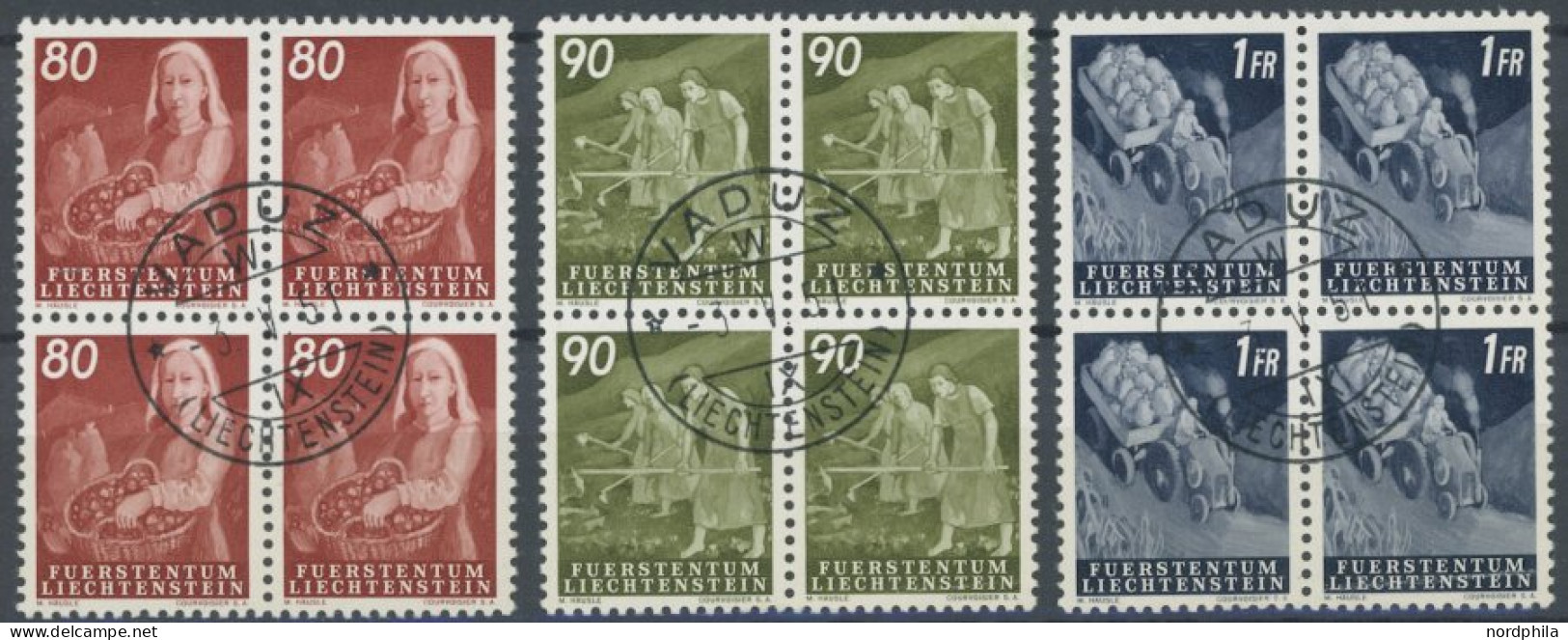 LIECHTENSTEIN 289-300 VB O, 1951, Landarbeit In Viererblocks Mit Zentrischen Ersttagsstempeln, Prachtsatz (ein Wert Mini - Andere & Zonder Classificatie