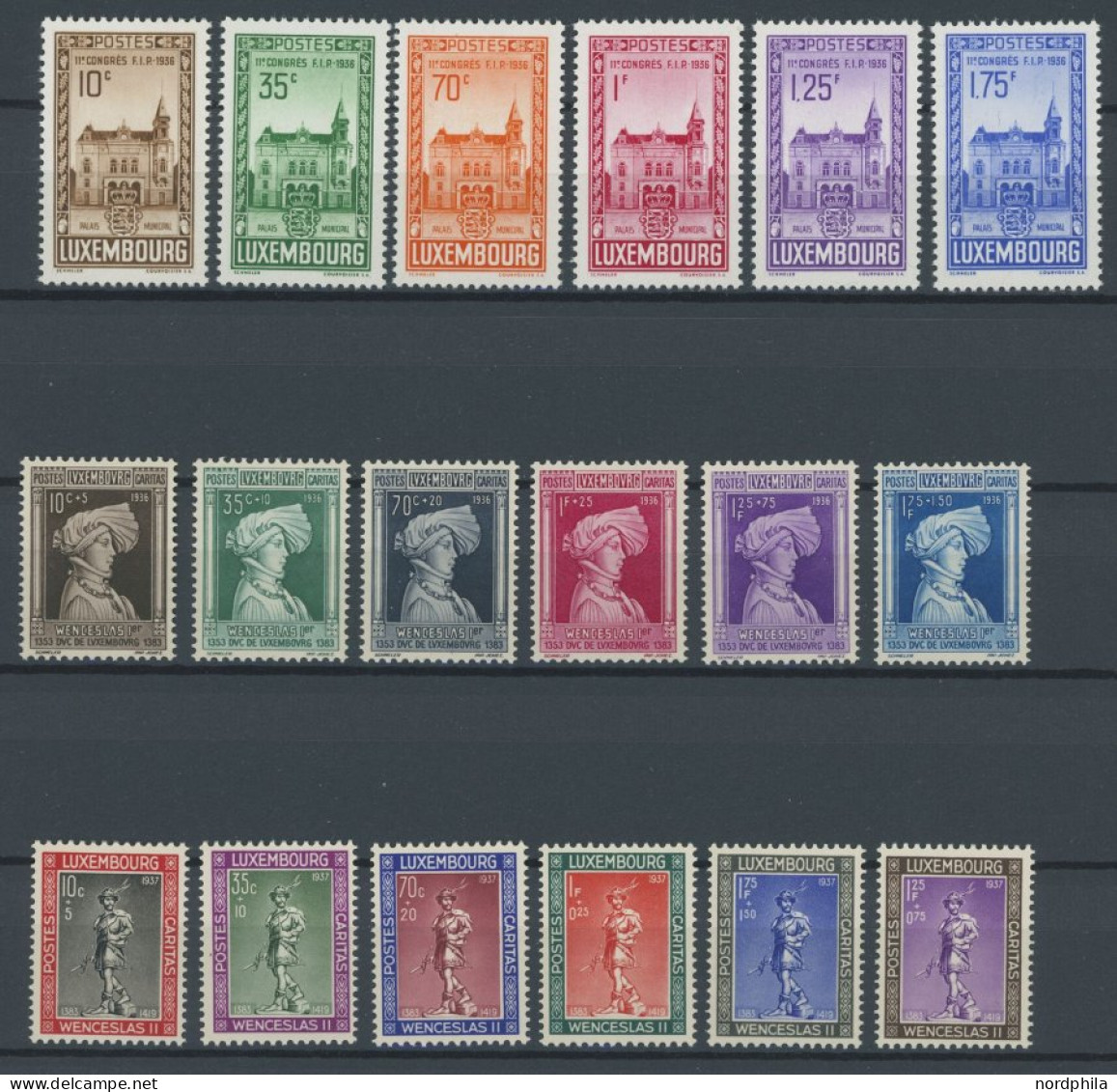 LUXEMBURG 290-301,303-08 , 1936, 3 Postfrische Prachtsätze, Mi. 92.- - Sonstige & Ohne Zuordnung