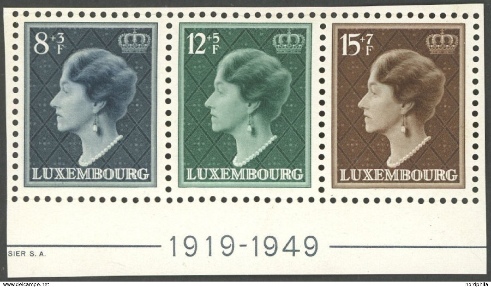 LUXEMBURG 439-41 , 1949, Herzstück Block 30-jähriges Regierungsjubiläum, Postfrisch, Pracht, Mi. 90.- - Sonstige & Ohne Zuordnung