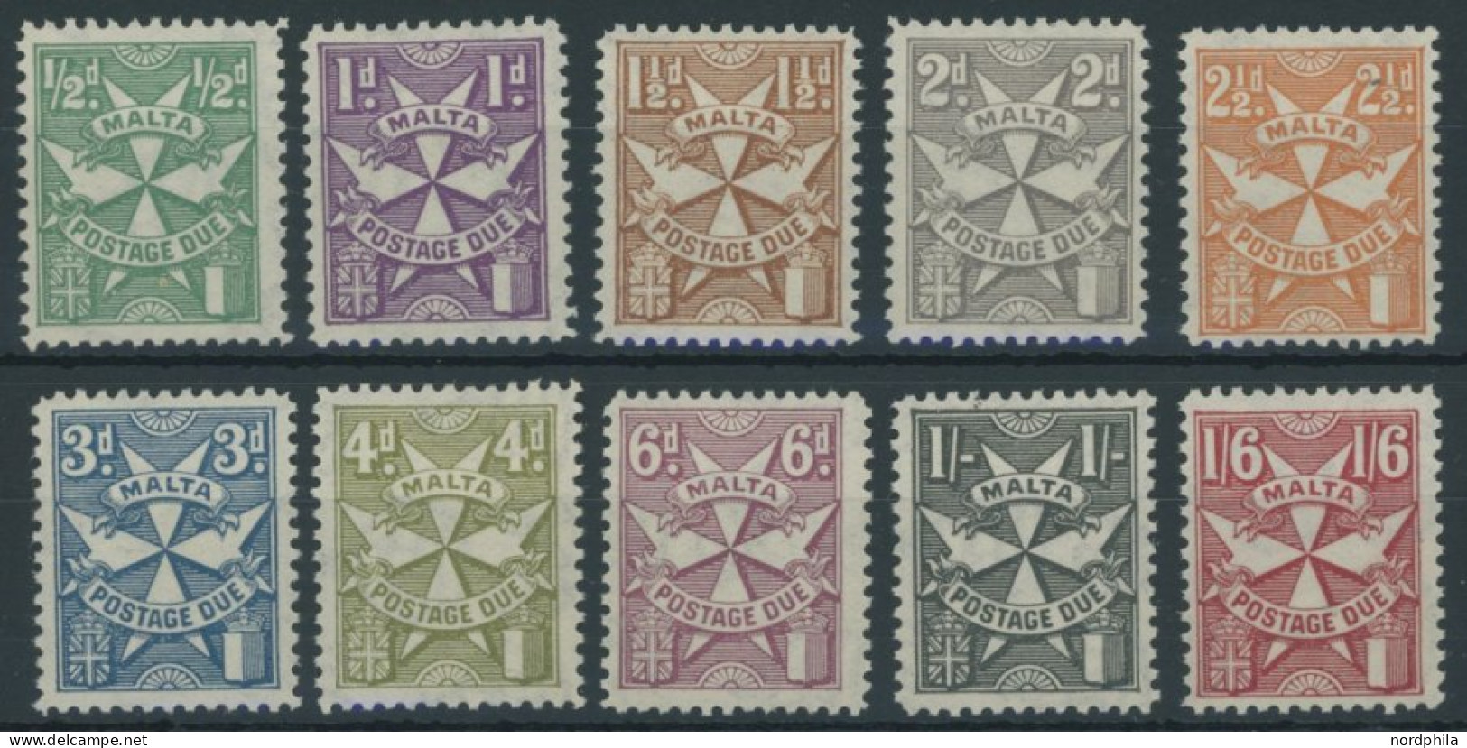 MALTA P 11-20 , Portomarken: 1925, Malteserkreuz, Falzrest, Prachtsatz - Malte