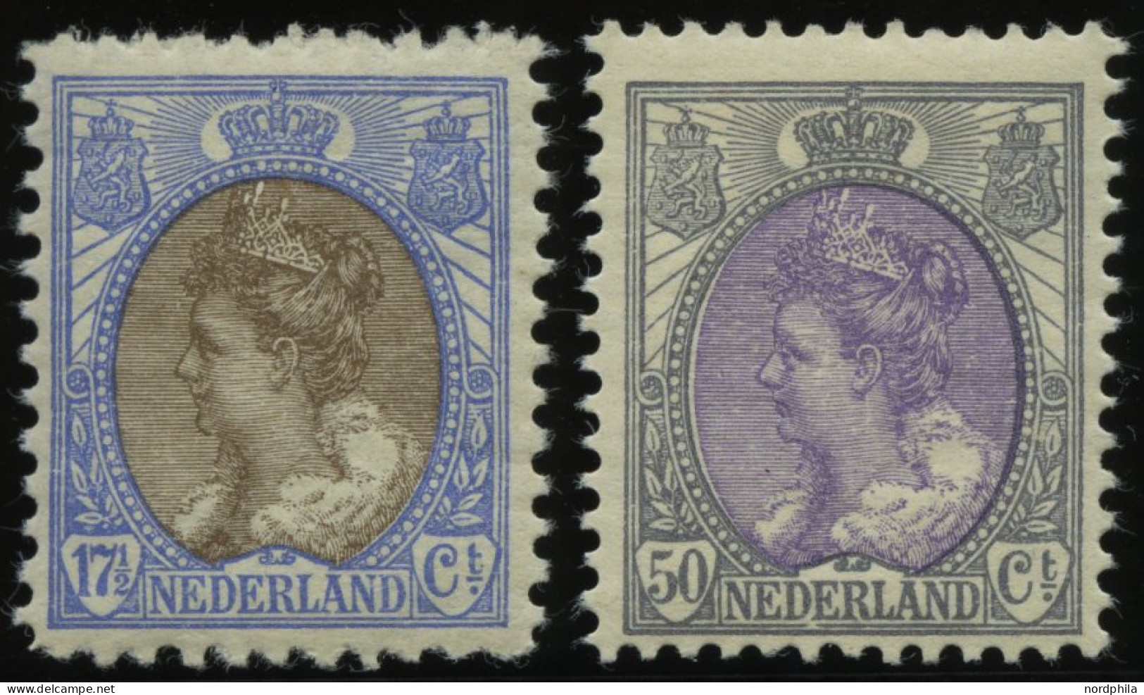 NIEDERLANDE 78D,80A , 1914/20, 171/2 C. Ultramarin/blau, Gezähnt L 111/2 Und 50 C, Grau/violett, Gezähnt K 121/2, Falzre - Sonstige & Ohne Zuordnung