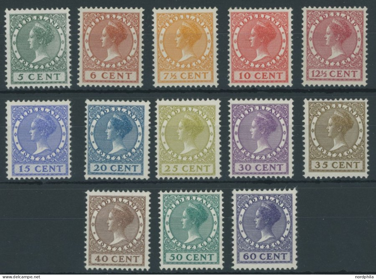 NIEDERLANDE 151-63A , 1924/5, Königin Wilhelmina, Ohne Wz., Falzreste, Prachtsatz - Autres & Non Classés