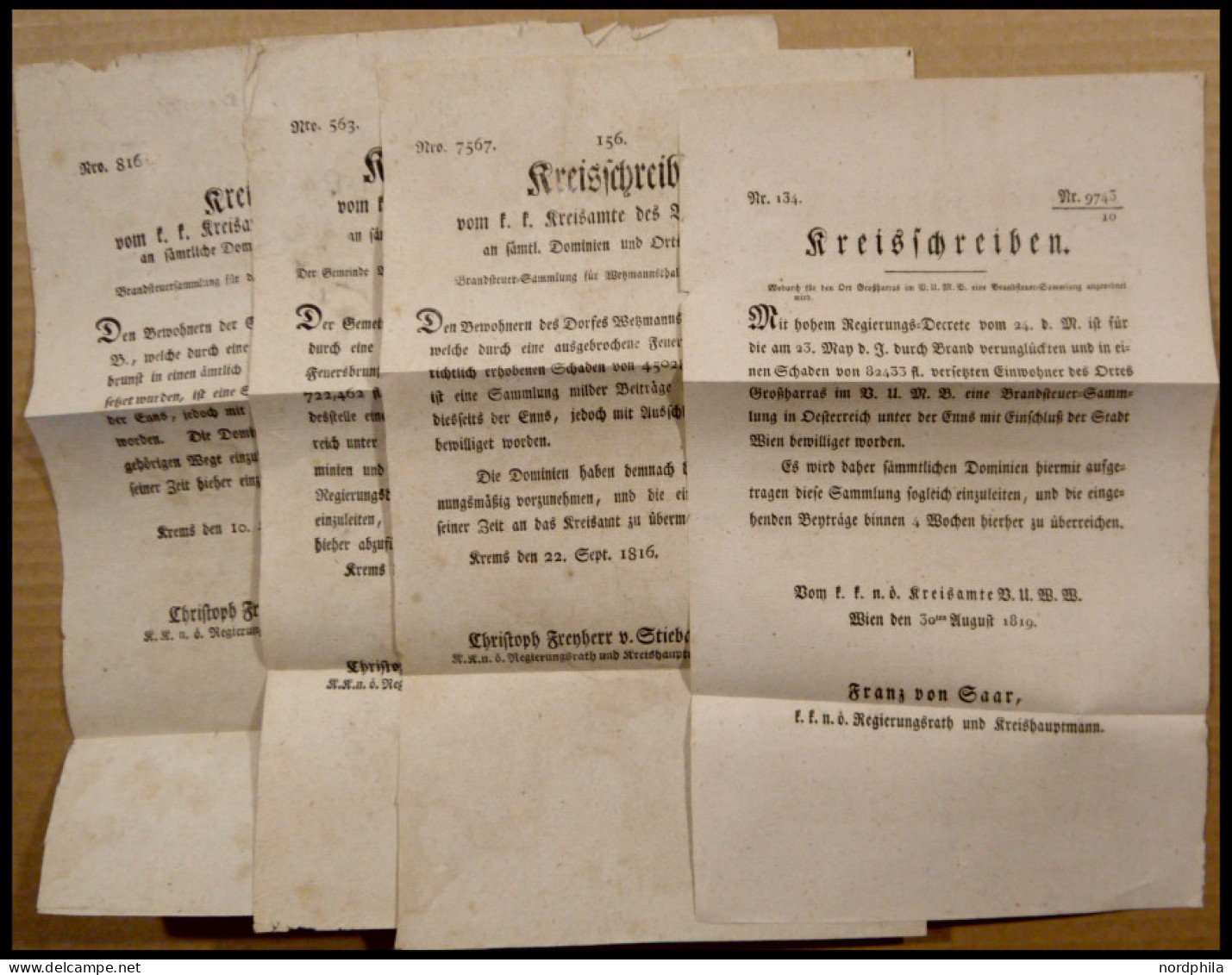 VORPHILATELIE 1816-19, 4 Verschiedene Kreisschreiben, Pracht - ...-1850 Prephilately