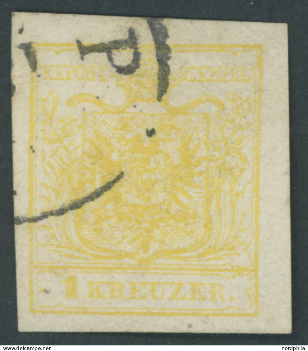 ÖSTERREICH BIS 1867 1Y O, 1854, 1 Kr. Chromgelb, Maschinenpapier, Type III, K1 P(ESTH), Pracht, Fotobefund Dr. Ferchenba - Other & Unclassified