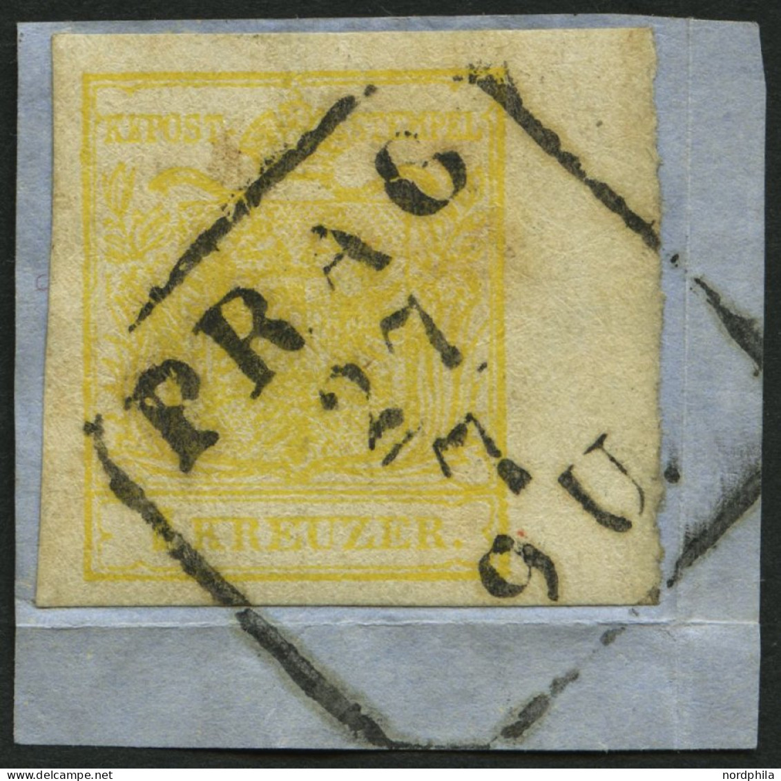 ÖSTERREICH 1Ya BrfStk, 1854, 1 Kr. Gelb, Maschinenpapier, Type Ib, Mit Rechtem Rand (6 Mm), R4 PRAG, Prachtbriefstück - Other & Unclassified