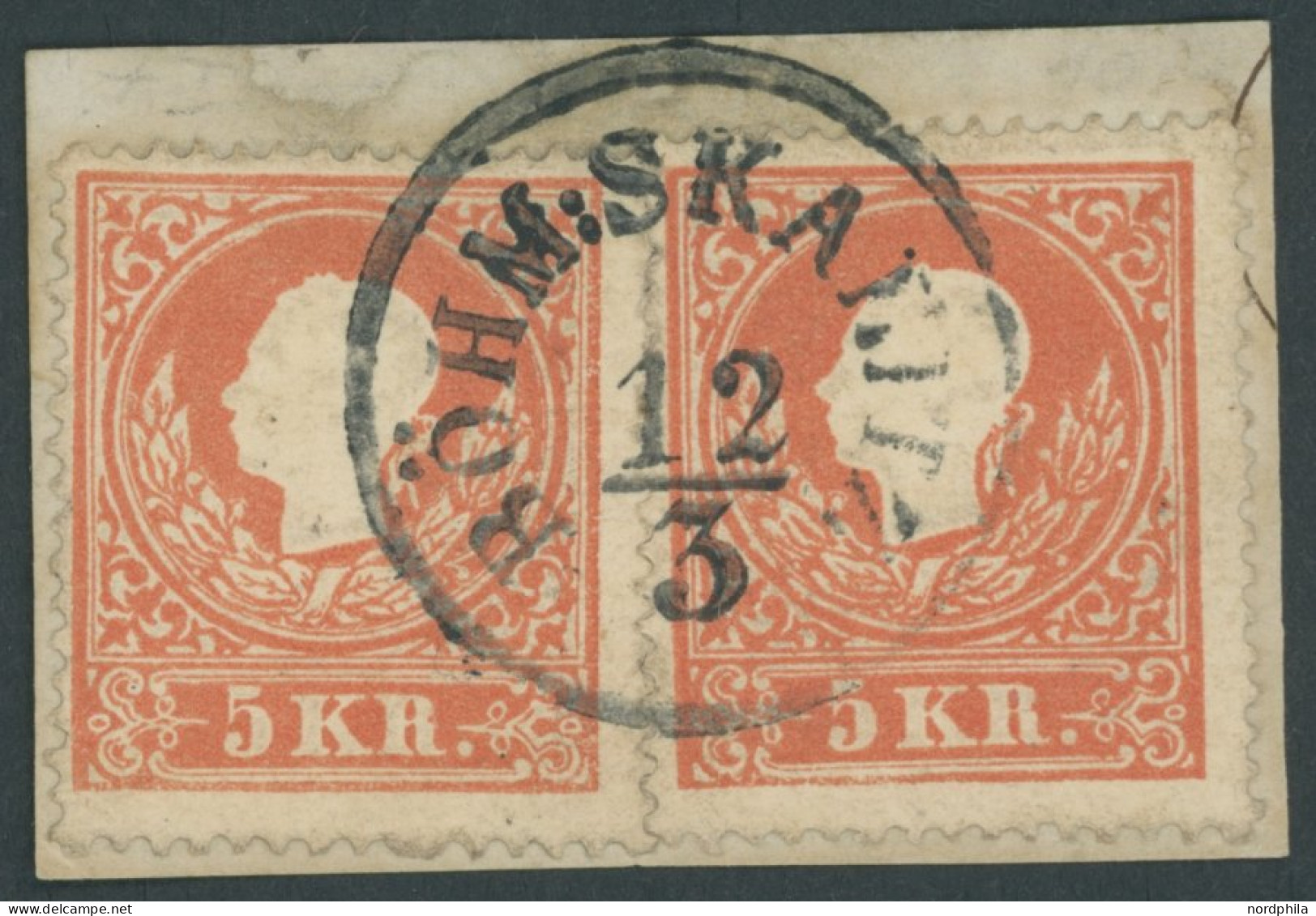 ÖSTERREICH BIS 1867 13I BrfStk, 1858, 5 Kr. Rot, Type I, 2x Auf Briefstück Mit K1 BÖHM:SKANITZ, Feinst - Autres & Non Classés