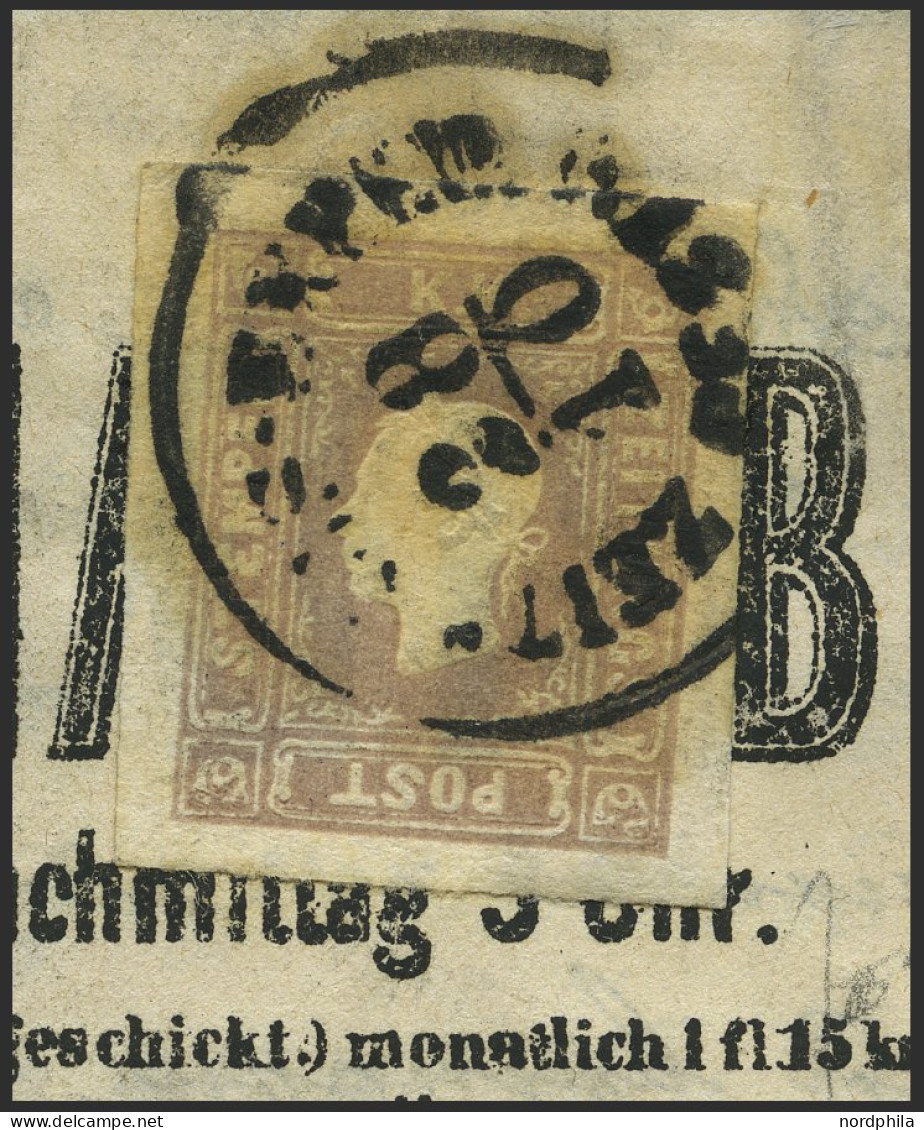 ÖSTERREICH 17 BRIEF, 1859, 1.05 Kr. Graulila Auf Vollständigem Wiener Geschäftsbrief Mit K1 ZEITUNGS-EXPED., Pracht, Sig - Oblitérés