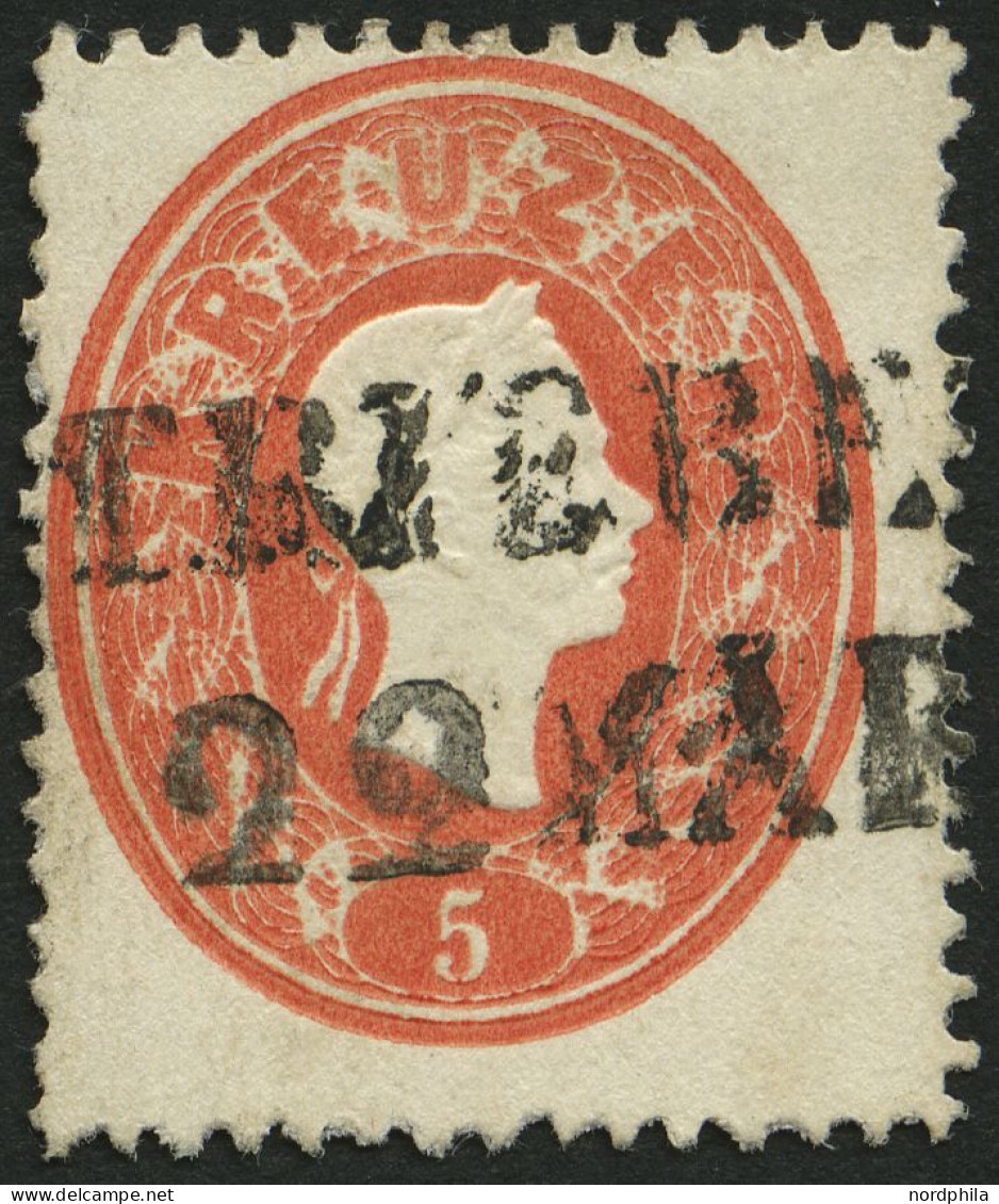 ÖSTERREICH 20 O, 1860, 5 Kr. Rot, L2 TRIEBE, Pracht - Sonstige & Ohne Zuordnung