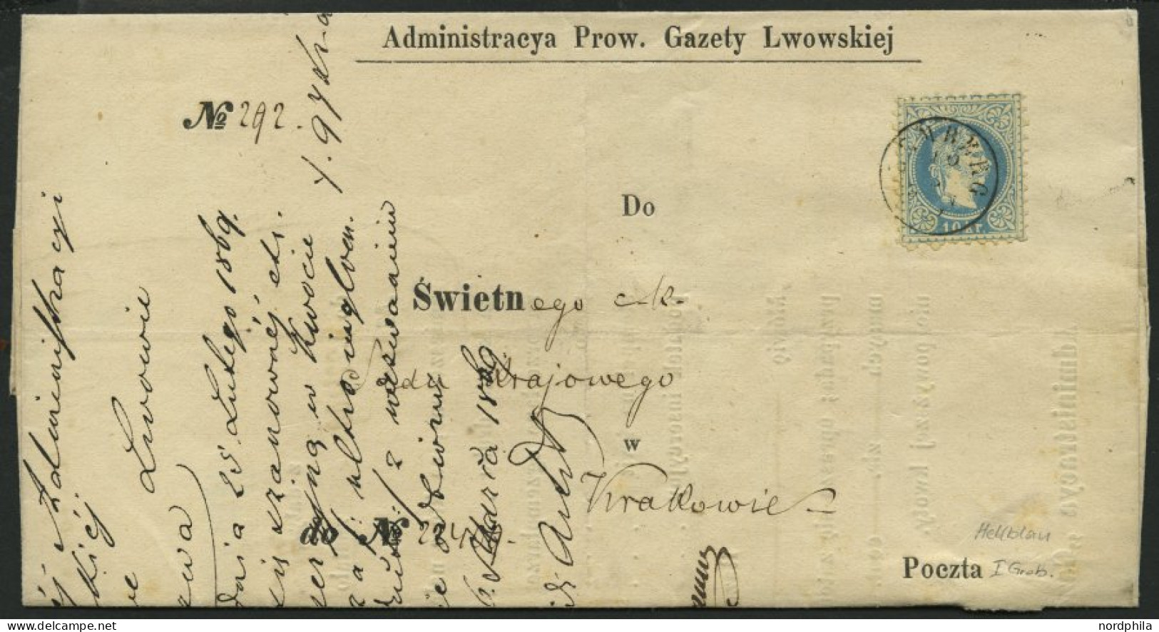 ÖSTERREICH 38Ic BRIEF, 1869, 10 Kr. Hellblau, Grober Druck, Auf Brief Mit K1 LEMBERG, Pracht - Gebraucht