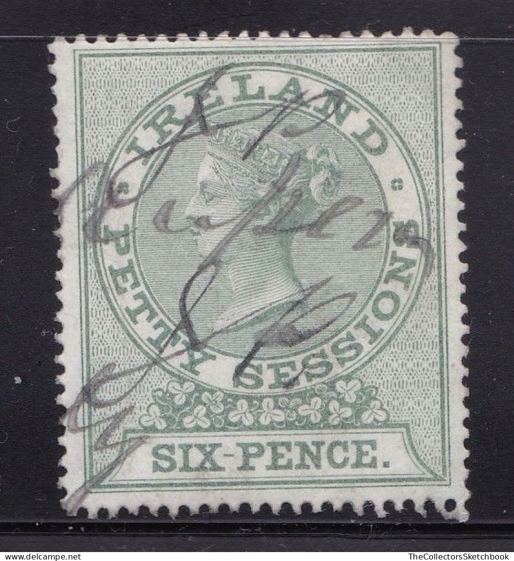 Ireland Petty Sessions 6d Green  (perf 14  ) Watermark Anchor , Barefoot 7B , Good Used - Oblitérés