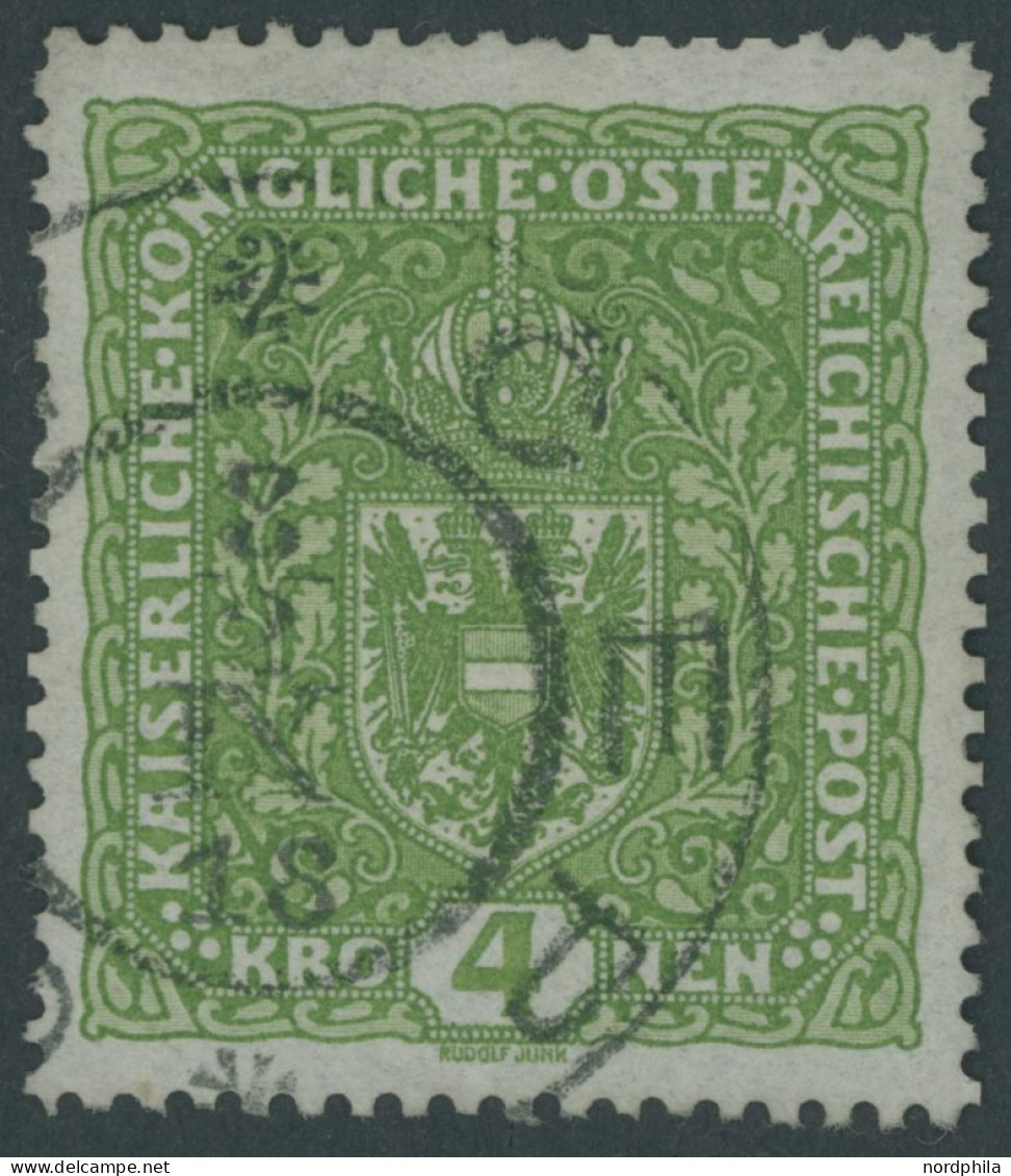 ÖSTERREICH 1867-1918 206II O, 1917, 4 Kr. Dunkelgelblichgrün, Type II, Pracht, Mi. 80.- - Sonstige & Ohne Zuordnung