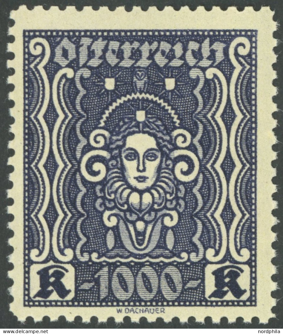 ÖSTERREICH 1918-1938 404B , 1922, 1000 Kr. Schwärzlichblauviolett, Gezähnt L 111/2, Postfrisch, Pracht, Mi. 630.- - Sonstige & Ohne Zuordnung