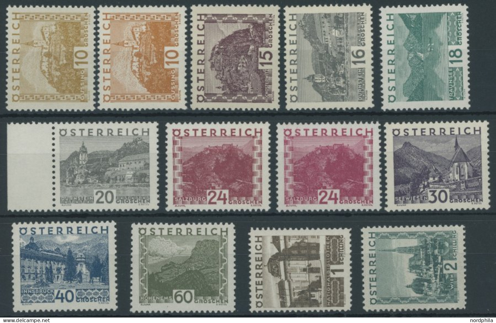 ÖSTERREICH 1918-1938 498-507,09-11 , 1929, Landschaften, Ohne 50 G., 13 Postfrische Prachtwerte, Mi. 820.- - Other & Unclassified