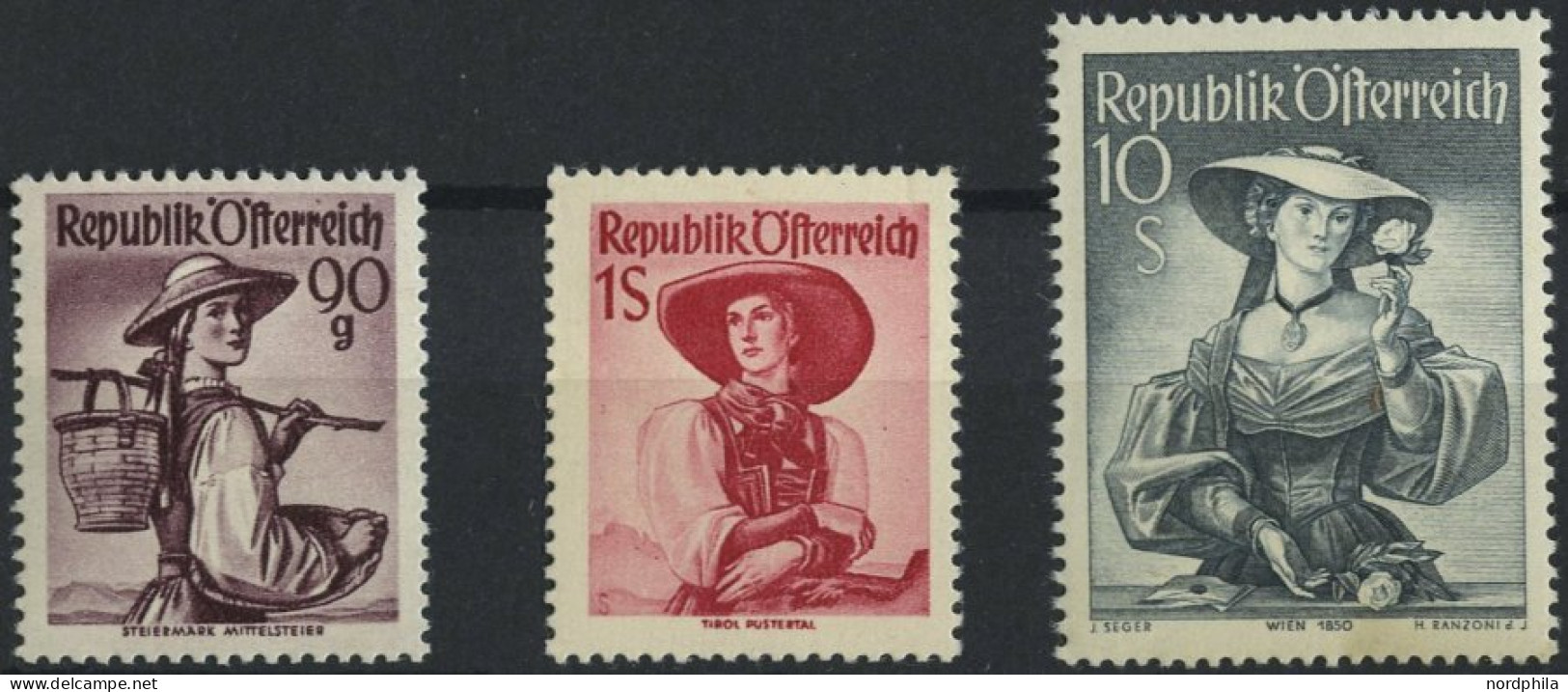 ÖSTERREICH 909,911,926 , 1949/50, 90 G., 1 Und 10 S. Trachten, 3 Prachtwerte, Mi. 235.- - Oblitérés