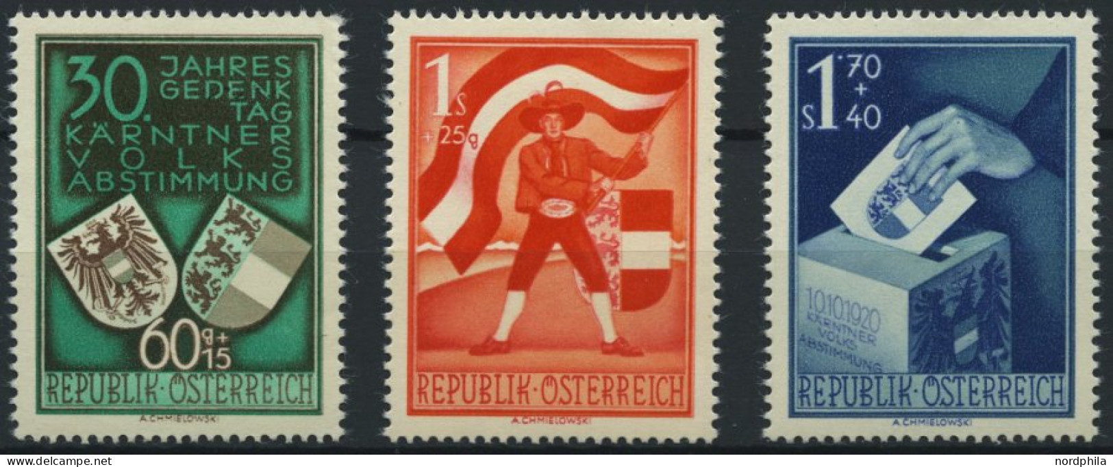 ÖSTERREICH 952-54 , 1950, Volksabstimmung, 30 G. Stumpfe Ecke Sonst Prachtsatz, Mi. 150.- - Oblitérés