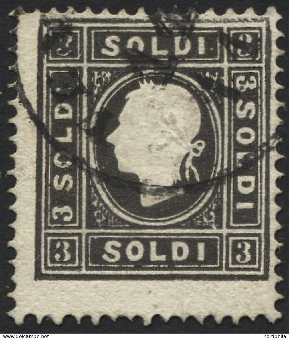 LOMBARDEI UND VENETIEN 7IIa O, 1859, 3 So. Schwarz, Type II, Pracht, Mi. 120.- - Lombardo-Vénétie